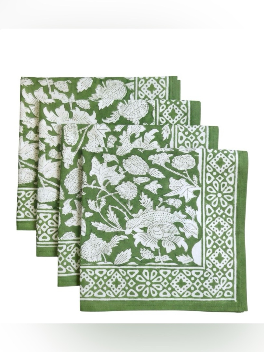 French Floral Cloth Napkins 100% Cotton SQUARE 20x20” (4-pack) MERAKI GREEN